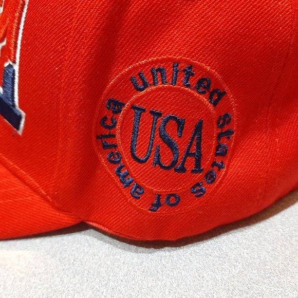 USA Puff Embroidered Baseball Cap Hat United States of America Red Strapback