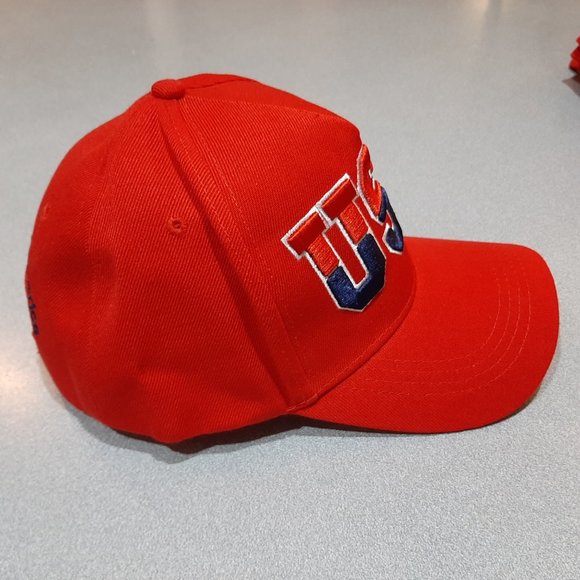 USA Puff Embroidered Baseball Cap Hat United States of America Red Strapback
