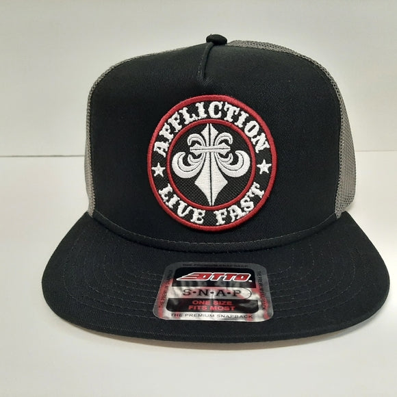 OTTO Affliction Patch Snapback Flat Bill Mesh Hat Cap Black