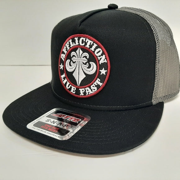 OTTO Affliction Patch Snapback Flat Bill Mesh Hat Cap Black