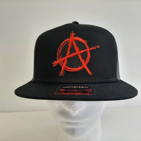 Anarchy Flat Bill Trucker Snapback Black Gray Mesh