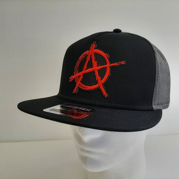 Anarchy Flat Bill Trucker Snapback Black Gray Mesh