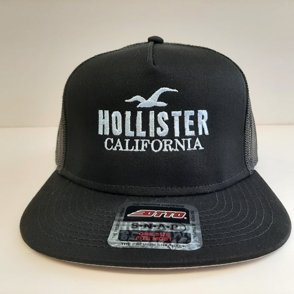 Hollister Embroidered Flat Bill Trucker Mesh Snapback Cap Hat