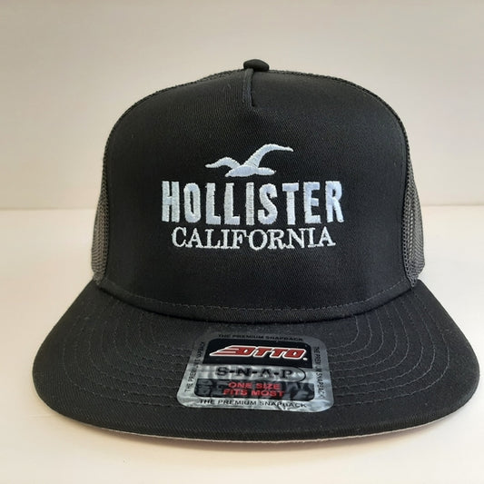 Hollister Embroidered Flat Bill Trucker Mesh Snapback Cap Hat
