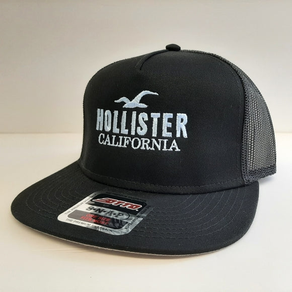 Hollister Embroidered Flat Bill Trucker Mesh Snapback Cap Hat