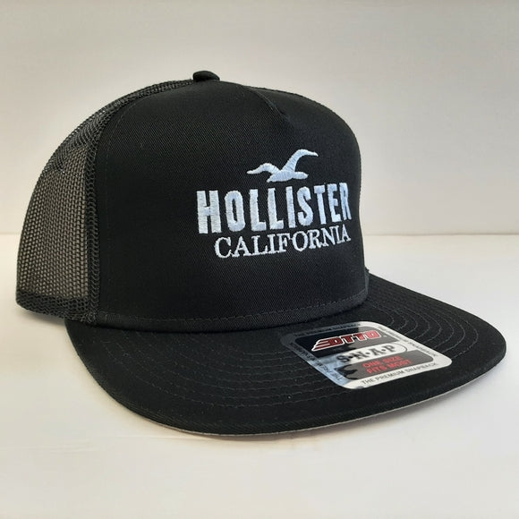 Hollister Embroidered Flat Bill Trucker Mesh Snapback Cap Hat