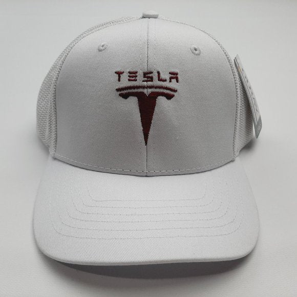 Tesla Embroidered Mesh Snapback Cap Hat White