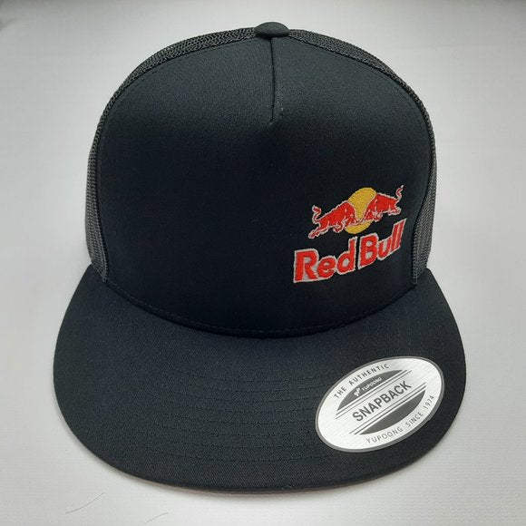 RedBull Red Bull Flat Bill Mesh Snapback Black Hat Cap Embroidered Logo