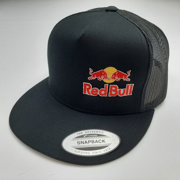 RedBull Red Bull Flat Bill Mesh Snapback Black Hat Cap Embroidered Logo