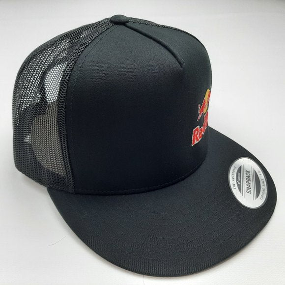 RedBull Red Bull Flat Bill Mesh Snapback Black Hat Cap Embroidered Logo