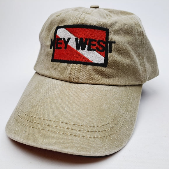 Key West Divers Down Flag Embroidered Relaxed Cotton Hat Cap Olive Green