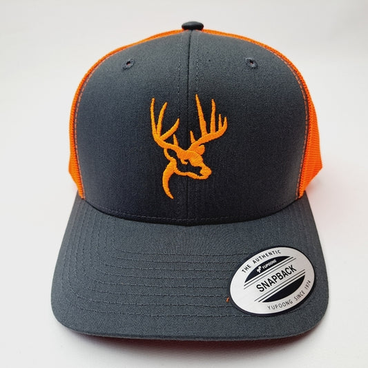 Deer Buck Hunter Trucker Mesh Snapback Hat Cap Hi-Vis Orange