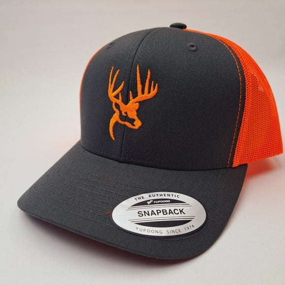 Deer Buck Hunter Trucker Mesh Snapback Hat Cap Hi-Vis Orange
