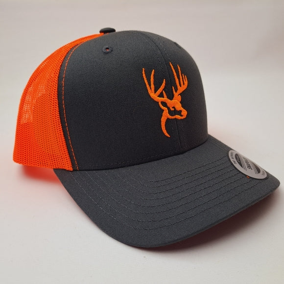 Deer Buck Hunter Trucker Mesh Snapback Hat Cap Hi-Vis Orange