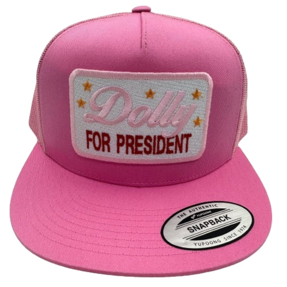 Dolly For President Embroidered patch Flat Bill Trucker Mesh Snapback Cap Hat
