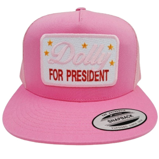 Dolly For President Embroidered patch Flat Bill Trucker Mesh Snapback Cap Hat