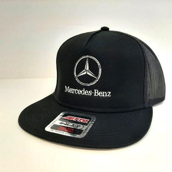 Mercedes Benz Flat Bill Trucker Mesh Snapback Trucker Cap Hat Embroidered