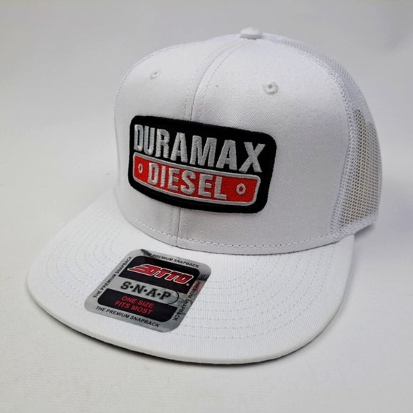 Duramax Diesel Embroidered Patch Mesh Snapback Trucker Hat Cap White