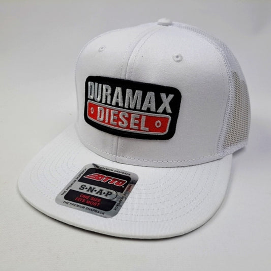 Duramax Diesel Embroidered Patch Mesh Snapback Trucker Hat Cap White