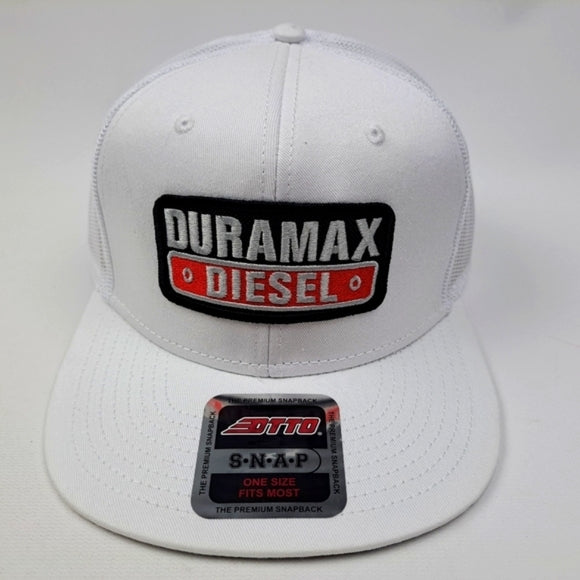 Duramax Diesel Embroidered Patch Mesh Snapback Trucker Hat Cap White