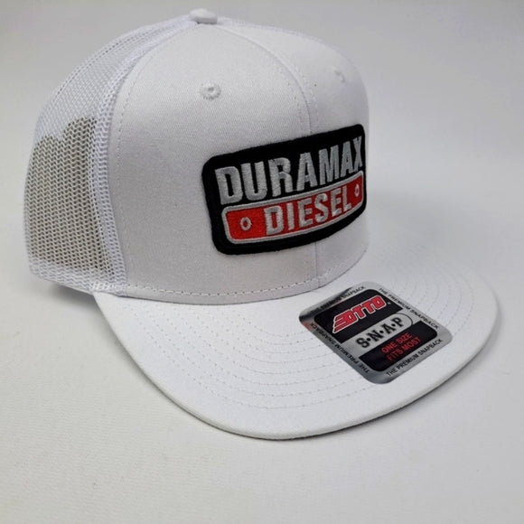 Duramax Diesel Embroidered Patch Mesh Snapback Trucker Hat Cap White