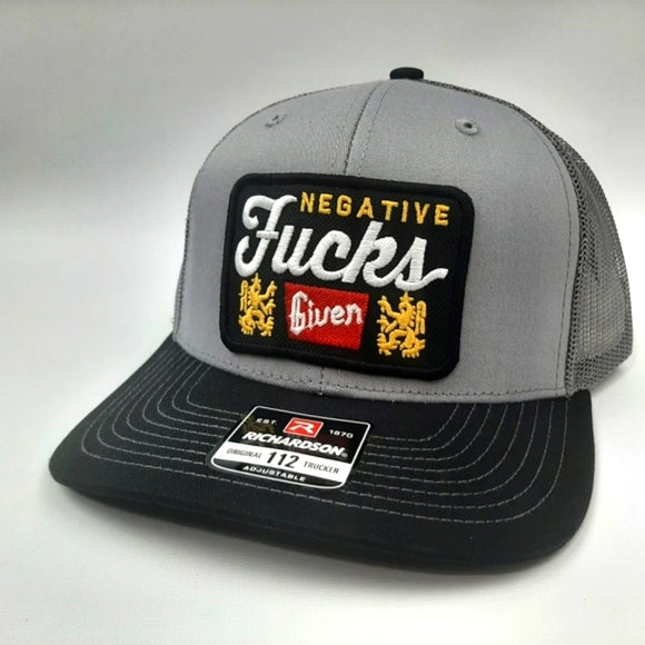 Negative Fucks Given Richardson 112 Trucker Mesh Snapback Cap Hat Gray Black