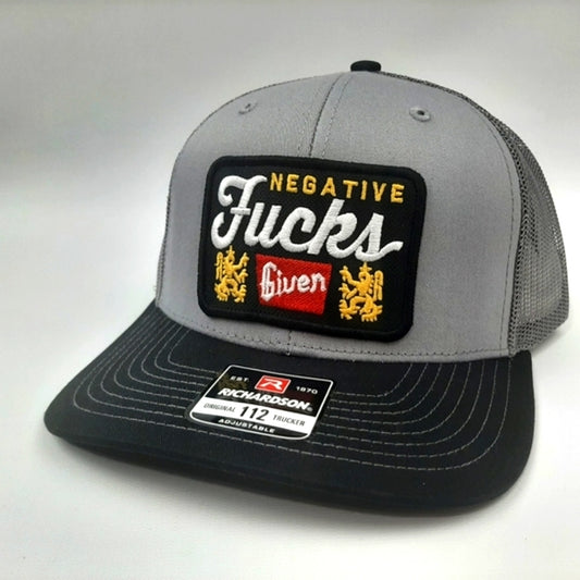 Negative Fucks Given Richardson 112 Trucker Mesh Snapback Cap Hat Gray Black