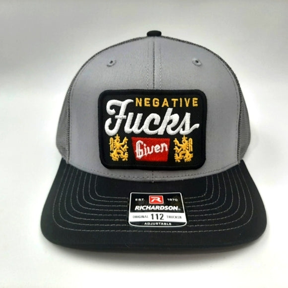 Negative Fucks Given Richardson 112 Trucker Mesh Snapback Cap Hat Gray Black