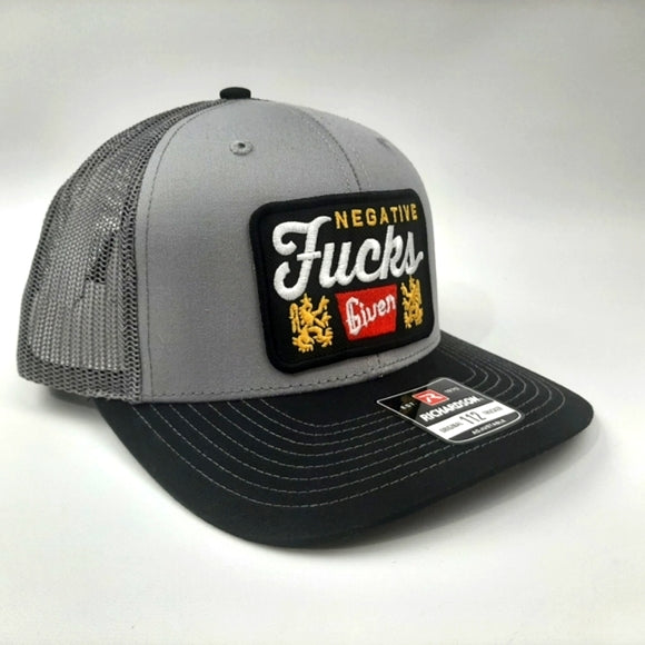 Negative Fucks Given Richardson 112 Trucker Mesh Snapback Cap Hat Gray Black