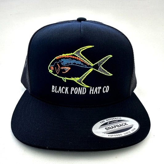 Black Pond Pompano Fish Flat Bill Trucker Mesh Snapback