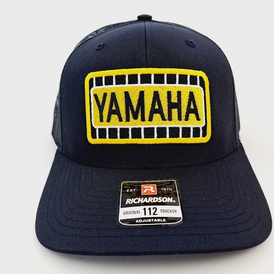Yamaha Embroidered Patch Trucker Mesh Snapback Cap Hat Black Richardson 112