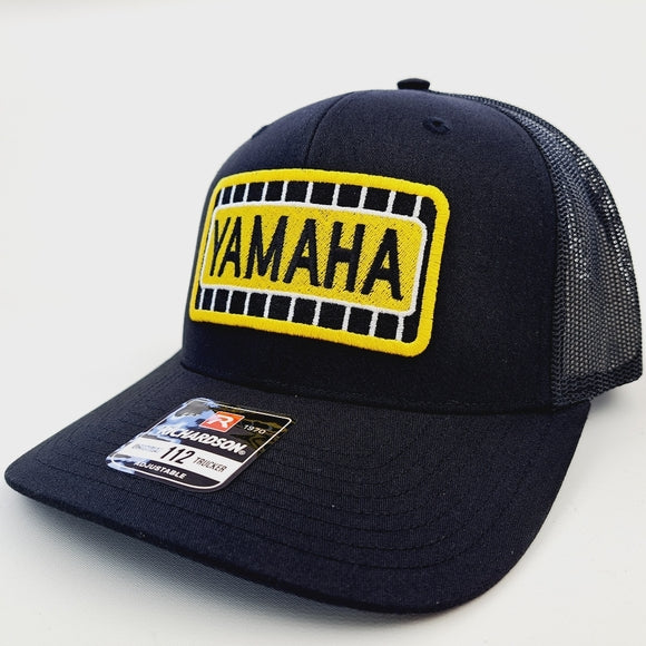Yamaha Embroidered Patch Trucker Mesh Snapback Cap Hat Black Richardson 112
