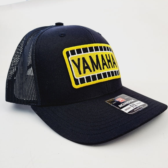 Yamaha Embroidered Patch Trucker Mesh Snapback Cap Hat Black Richardson 112