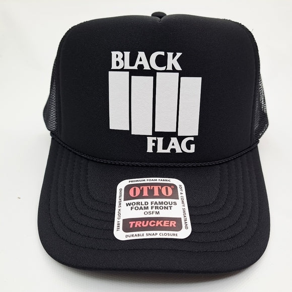 Black Flag Foam Mesh Snapback Trucker Hat Cap Black HTV application