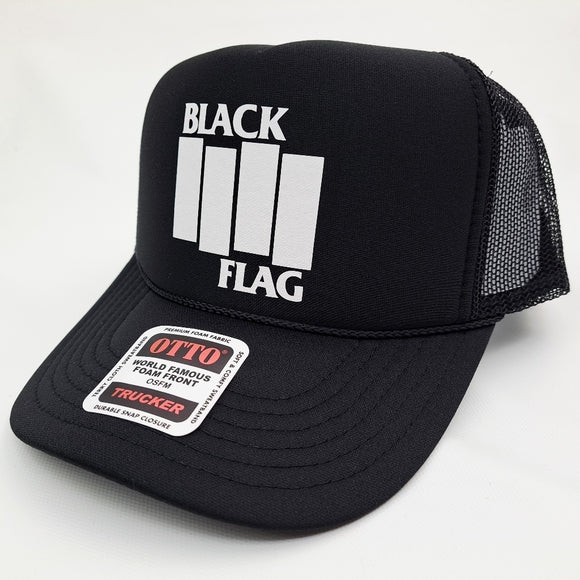 Black Flag Foam Mesh Snapback Trucker Hat Cap Black HTV application