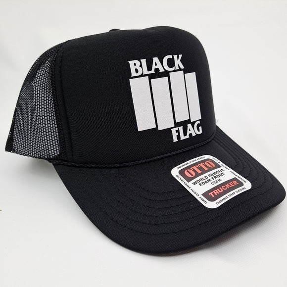 Black Flag Foam Mesh Snapback Trucker Hat Cap Black HTV application