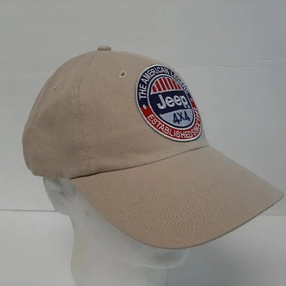 Jeep Dad Hat Cap Beige Cotton Relaxed Strap Embroidered Patch