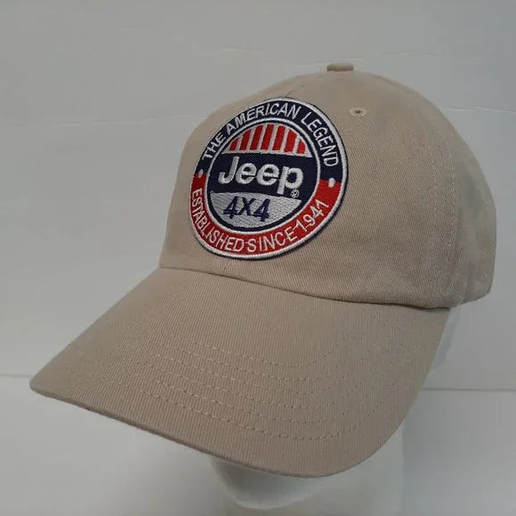Jeep Dad Hat Cap Beige Cotton Relaxed Strap Embroidered Patch