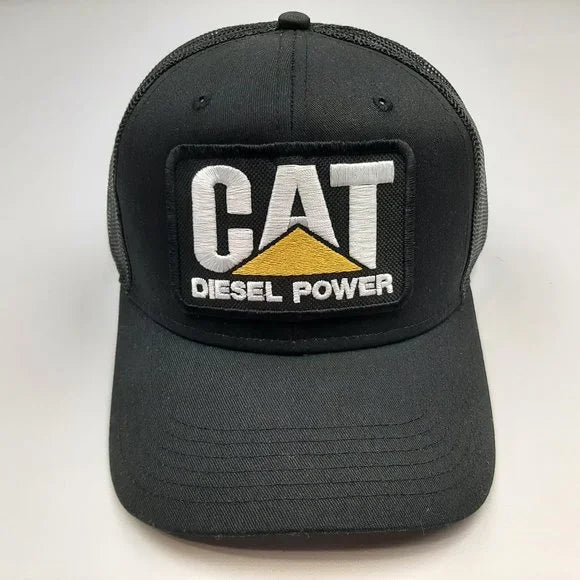 Cat Diesel Hat Embroidered Patch Black Mesh Snapback Low Profile Cap