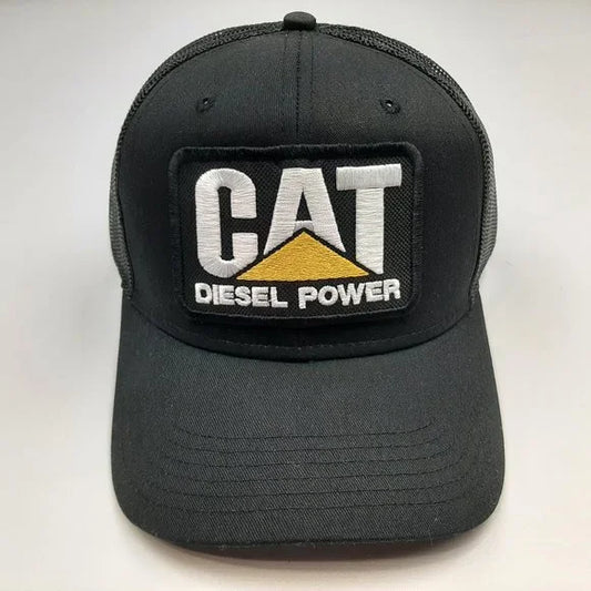 Cat Diesel Hat Embroidered Patch Black Mesh Snapback Low Profile Cap