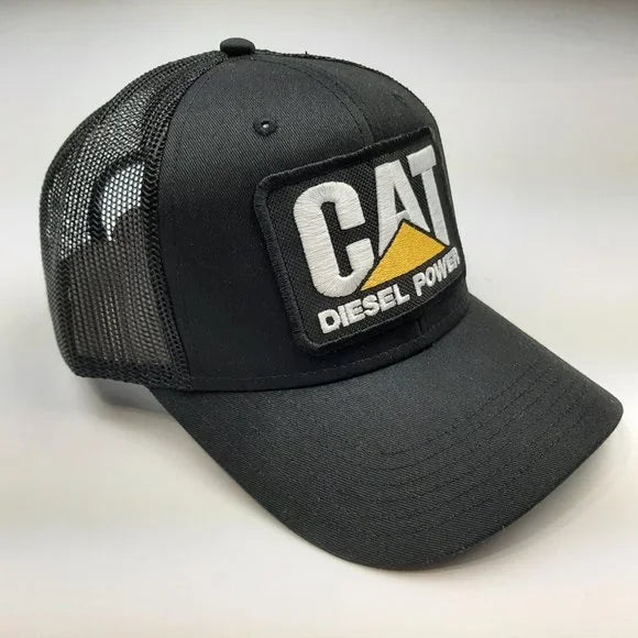 Cat Diesel Hat Embroidered Patch Black Mesh Snapback Low Profile Cap
