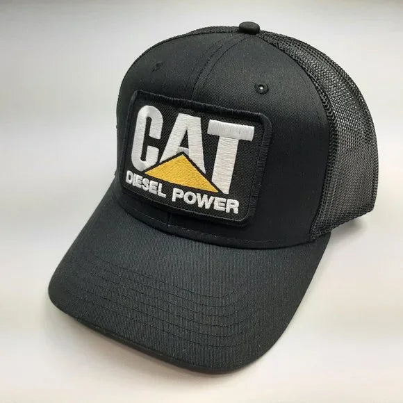 Cat Diesel Hat Embroidered Patch Black Mesh Snapback Low Profile Cap