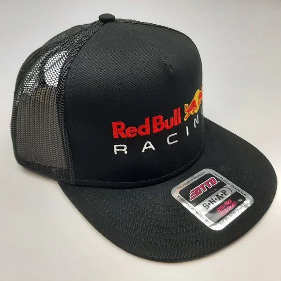 Red Bull Racing Embroidered Hat Cap Mesh Snapback Black Flat Bill Trucker