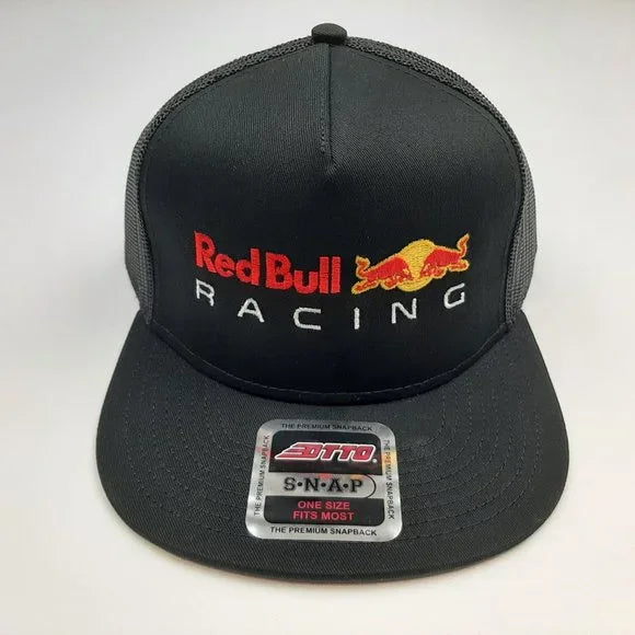 Red Bull Racing Embroidered Hat Cap Mesh Snapback Black Flat Bill Trucker