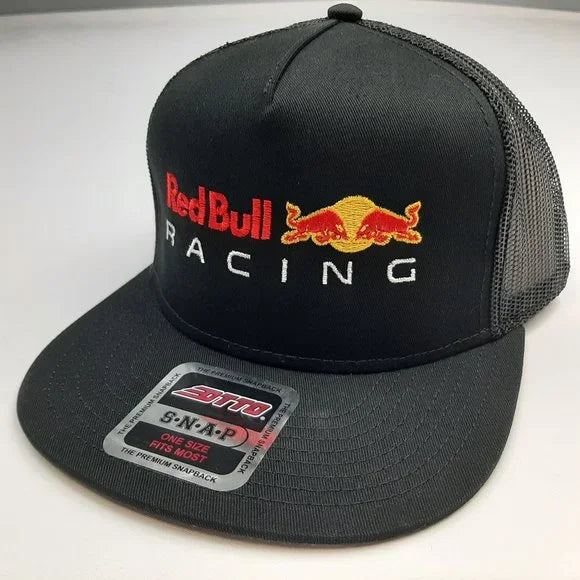 Red Bull Racing Embroidered Hat Cap Mesh Snapback Black Flat Bill Trucker