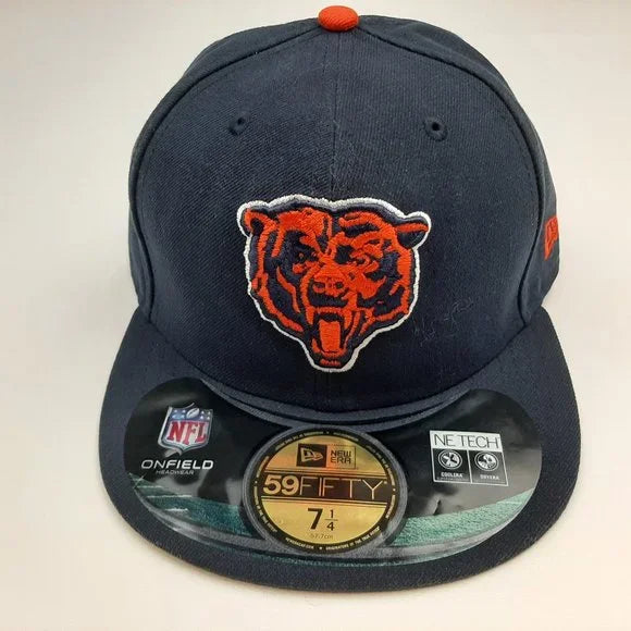 NFL Chicago Bears New Era 59 Fifty 7 1/4 Flat Bill Fitted Cap Hat Blue