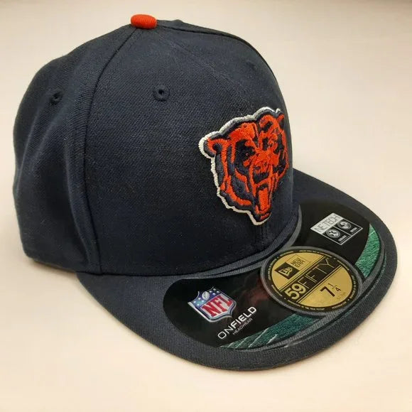 NFL Chicago Bears New Era 59 Fifty 7 1/4 Flat Bill Fitted Cap Hat Blue