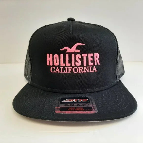 Hollister Embroidered Mesh Snapback Cap Hat Black Otto Snap