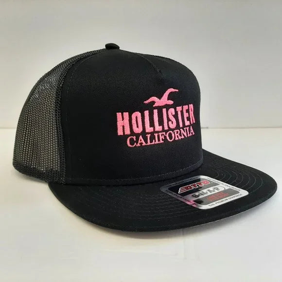 Hollister Embroidered Mesh Snapback Cap Hat Black Otto Snap