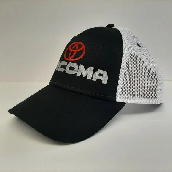 Toyota Tacoma Embroidered Snapback Curved Bill Cap Hat Black & White